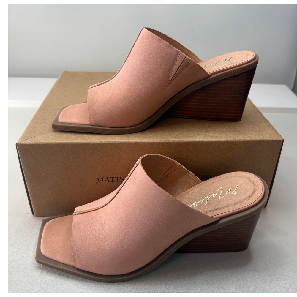 Matisse Lillie Blush Pink Leather Square Toe Wedge Mules Sandals Womens 9M NEW